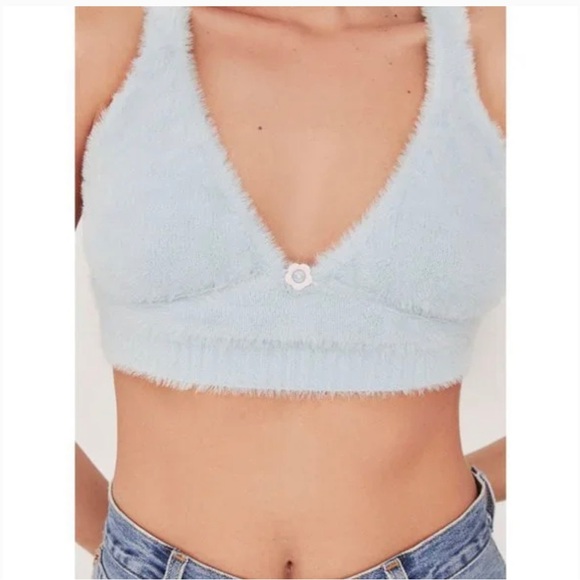 For Love and Lemons Devon Sleeveless Fuzzy Crop Top Large NEW NWT LIGHT BLUE - Picture 3 of 5